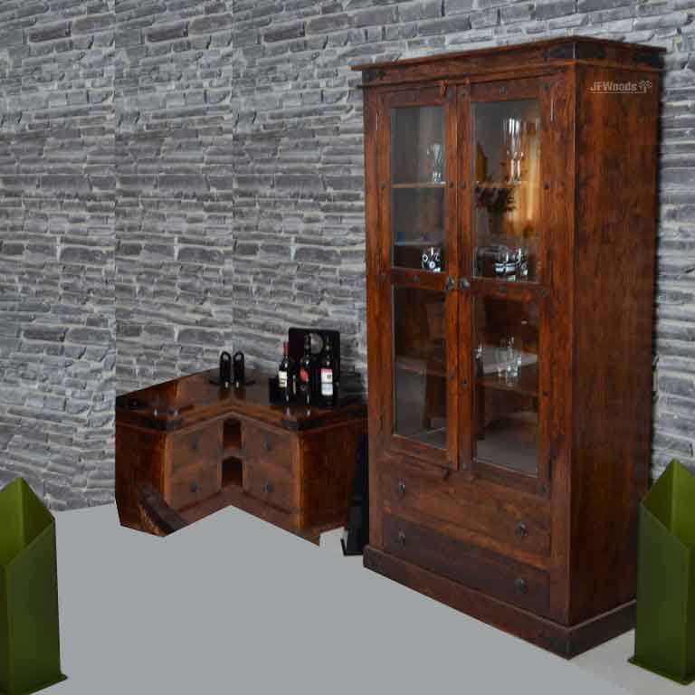 Storage Living Bookshelve, Solid Wood Bookcase With Glass Doors